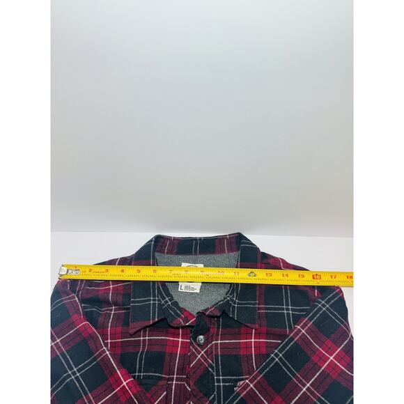 Voyager Shirt Men's Large Flannel Red Black Plaid Button Up Thermal Shacket L - Picture 2 of 10